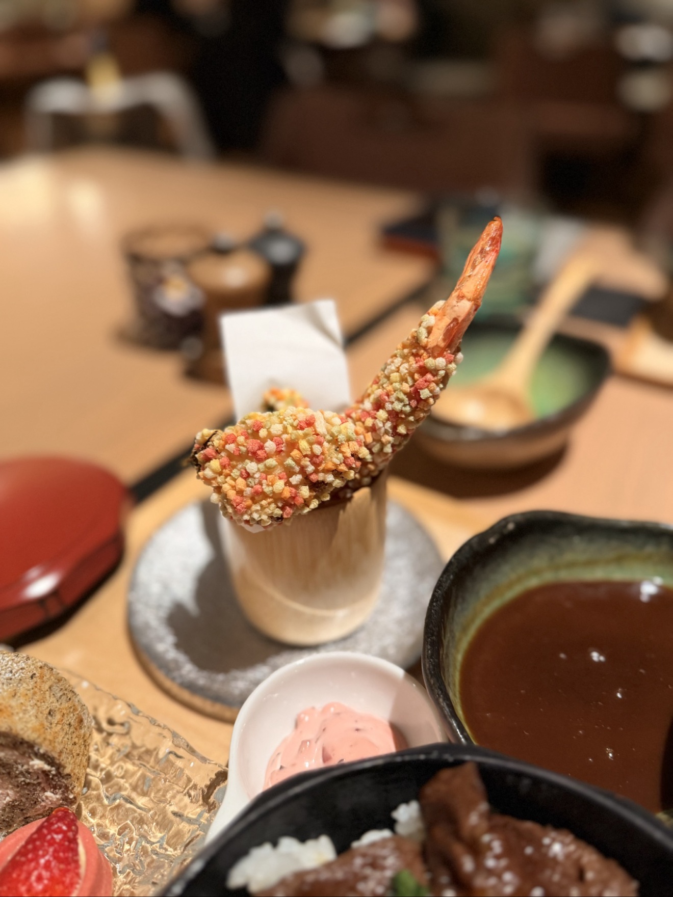 Rainbow-crumb fried prawn