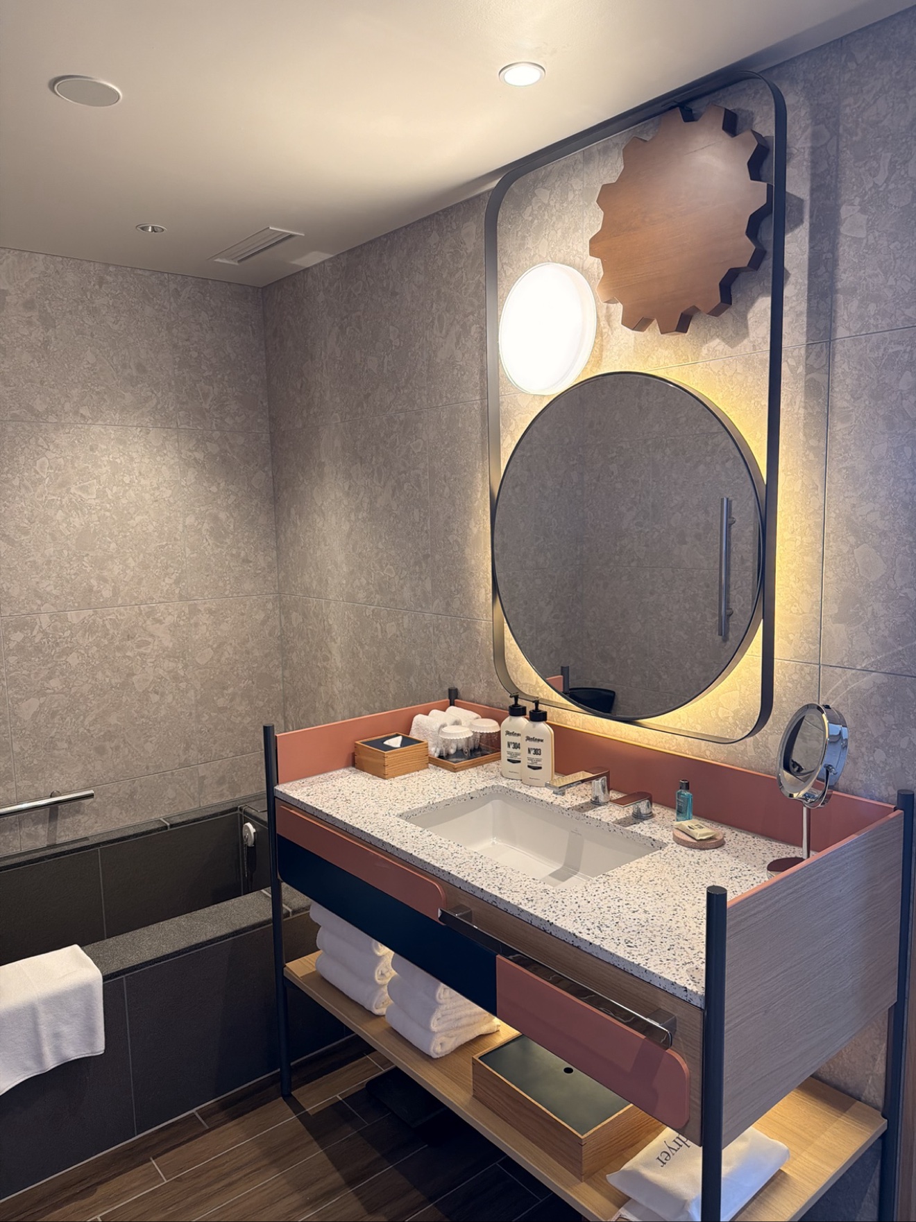 Vanity and round mirror close-up